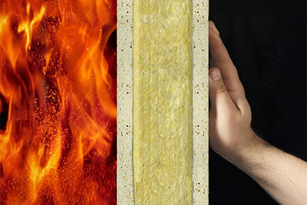Fire resistance demo – MgO panel with flames on one side and hand safely on the other